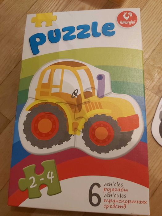 Puzzle 4 elementowe pojazdy "Mama maluje" x2 szt +puzzle drewniane
