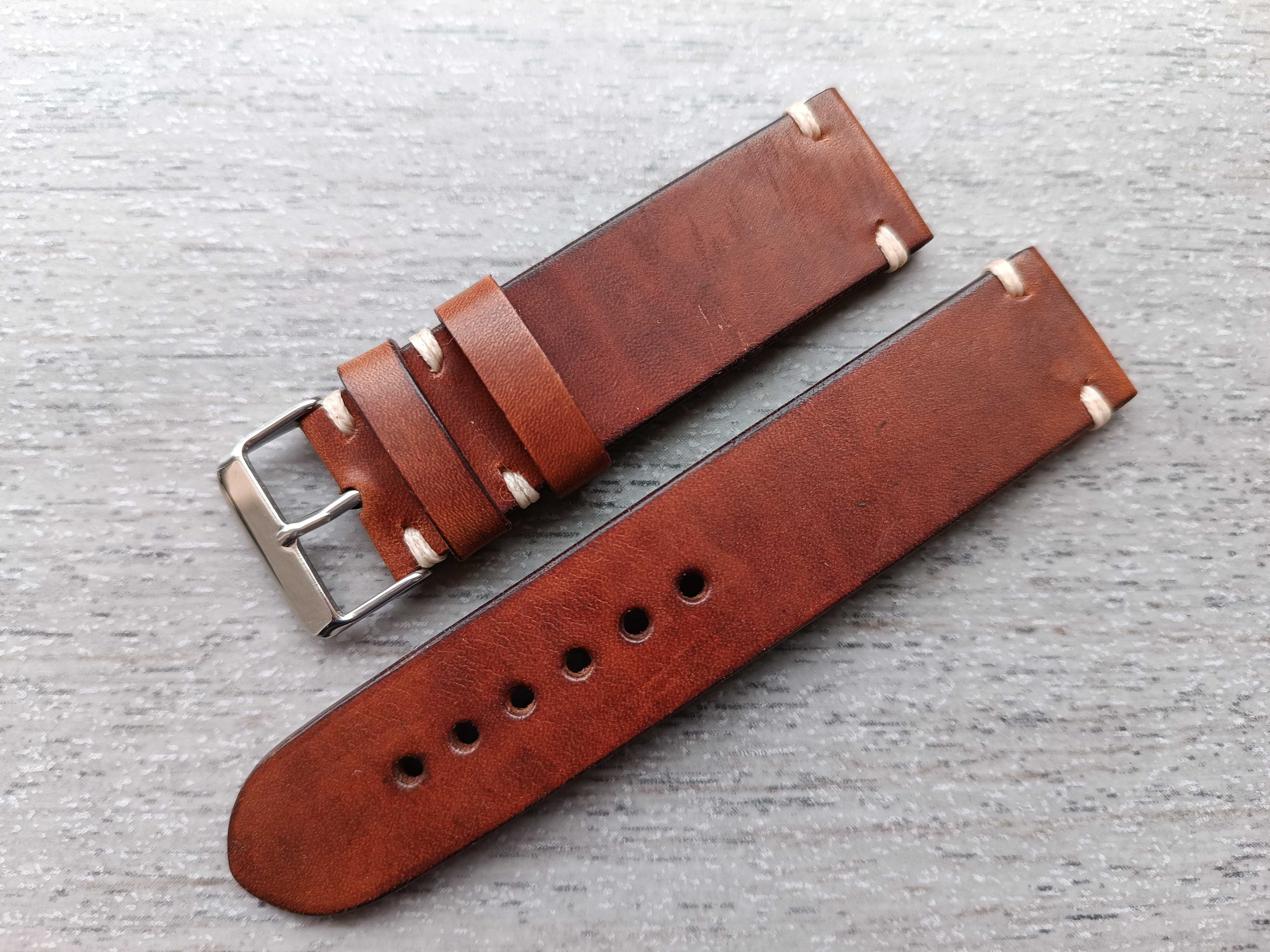 Gruby skórzany pasek zegarka 22 mm orzech laskowy