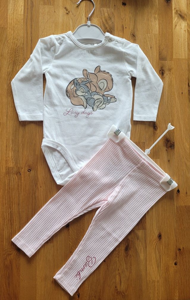 Zestaw 2w1 body z długim rękawem + spodenki legginsy Bambi Disney r 80