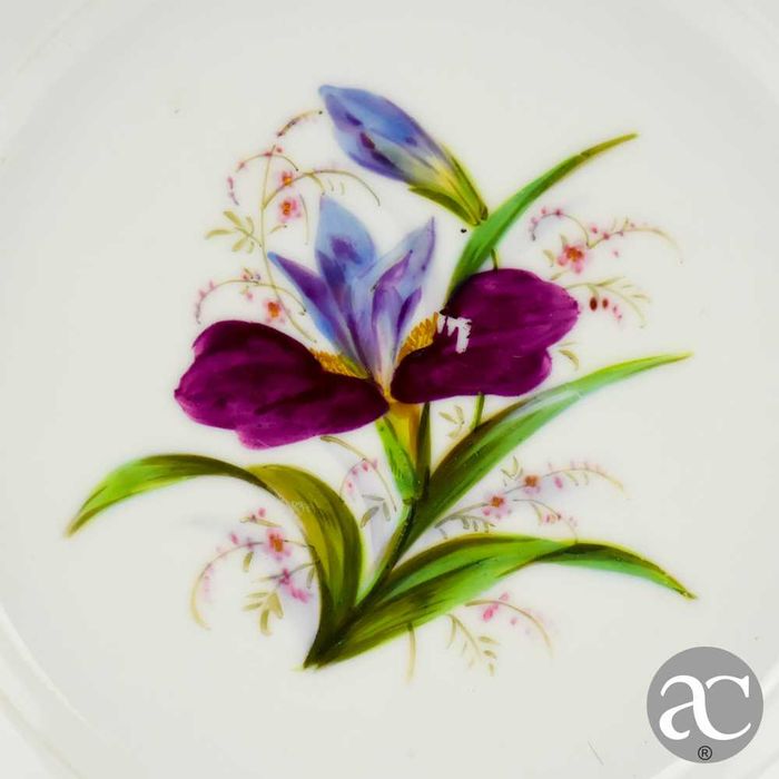 Prato raso porcelana europeia, séc. XIX pintado decorado com flores N1