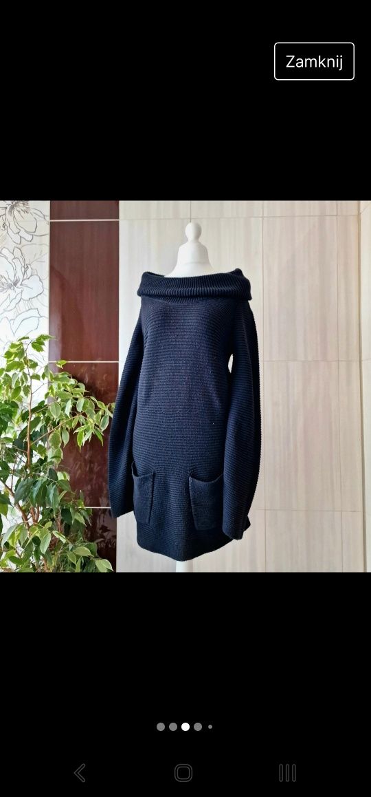 Świetna czarna tunika na jesień 18% wełna 24% bawełna plus size