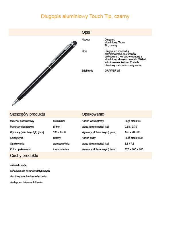 Długopis aluminiowy Touch Tip + GRAWER 100szt.
