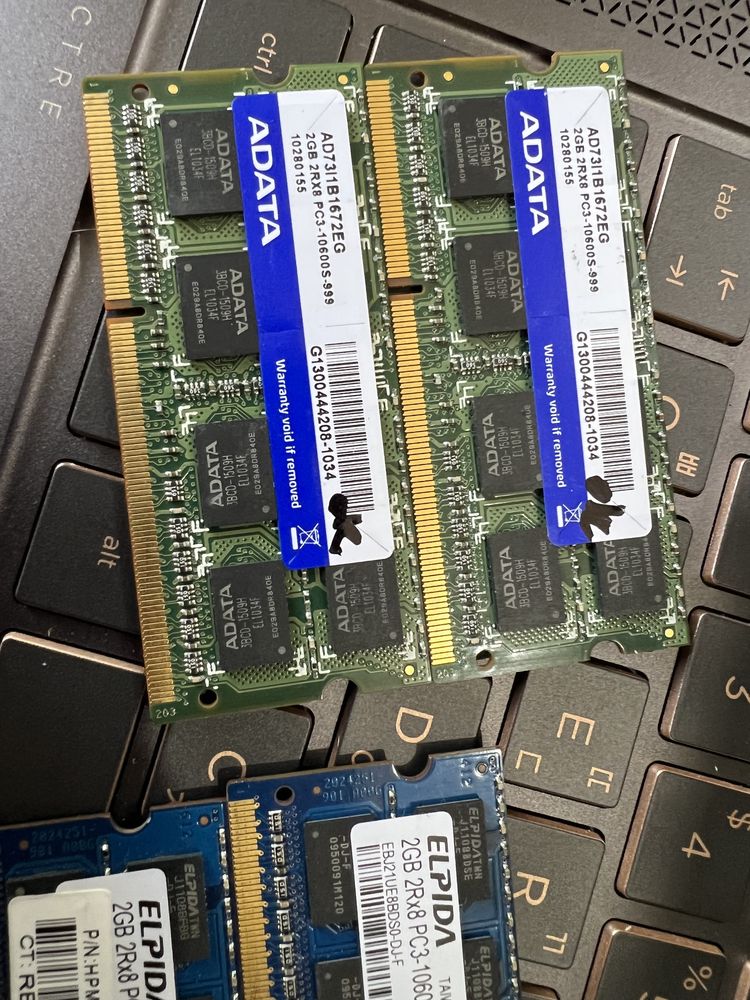 Оперативна пам'ять DDR3 Sodimm 2GB. 1066, 1333, 1600MHz