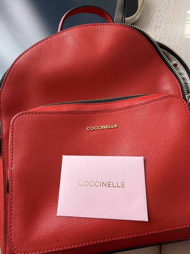 Рюкзак Coccinelle з натуральної шкіри, червоний, оригінал
