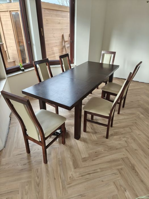 Stół do jadalni, rozkładany, 6 krzeseł, komplet