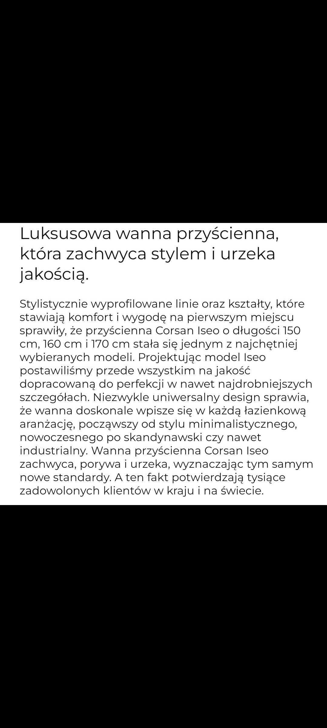 Wanna ISEO L 160cm nowa,  dodatkowo baterie czarny mat nowe