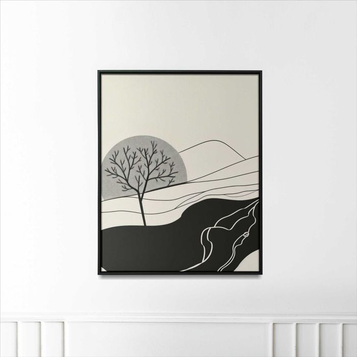 Plakat 20x20 Falisty Księżyc | Boho Drzewo Góry Minimalizm Białe