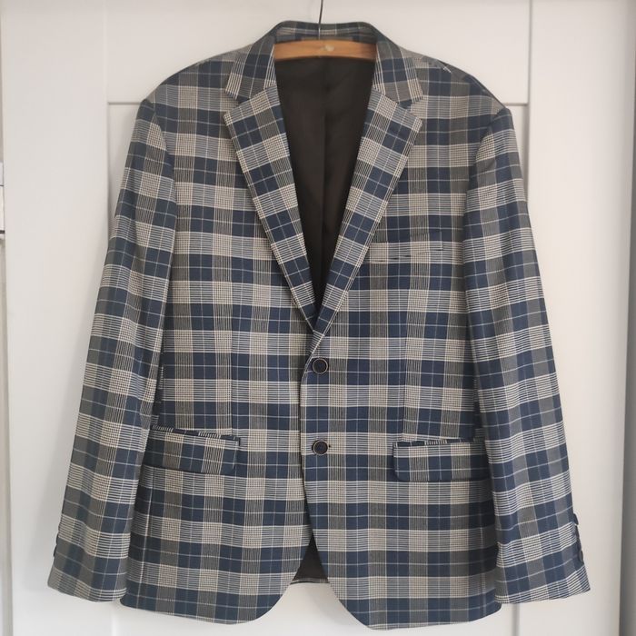 Elegancka marynarka w kratkę granat L Jan Kowalski exellent