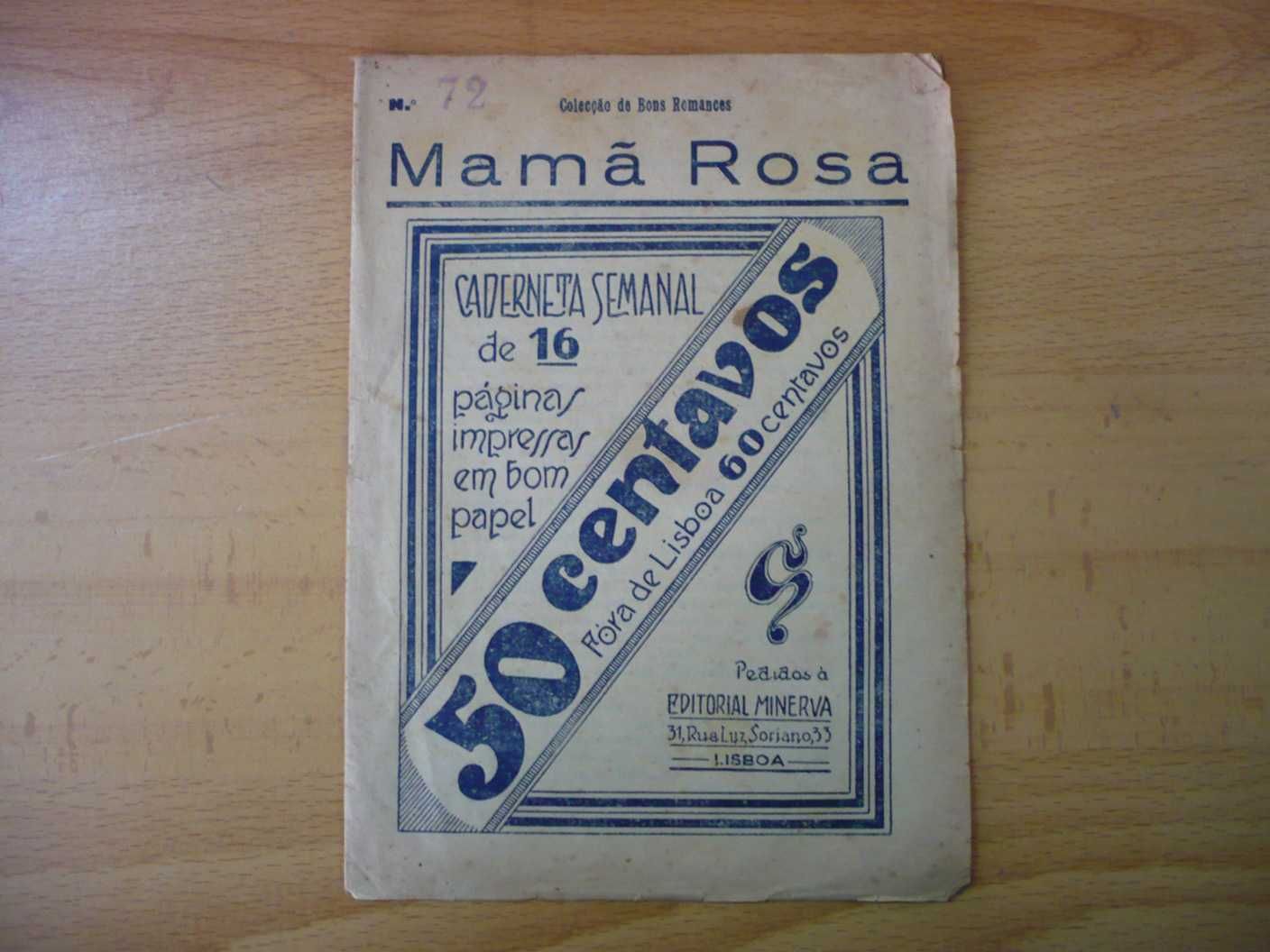 Fascículo do folhetim literário antigo "Mamã Rosa"