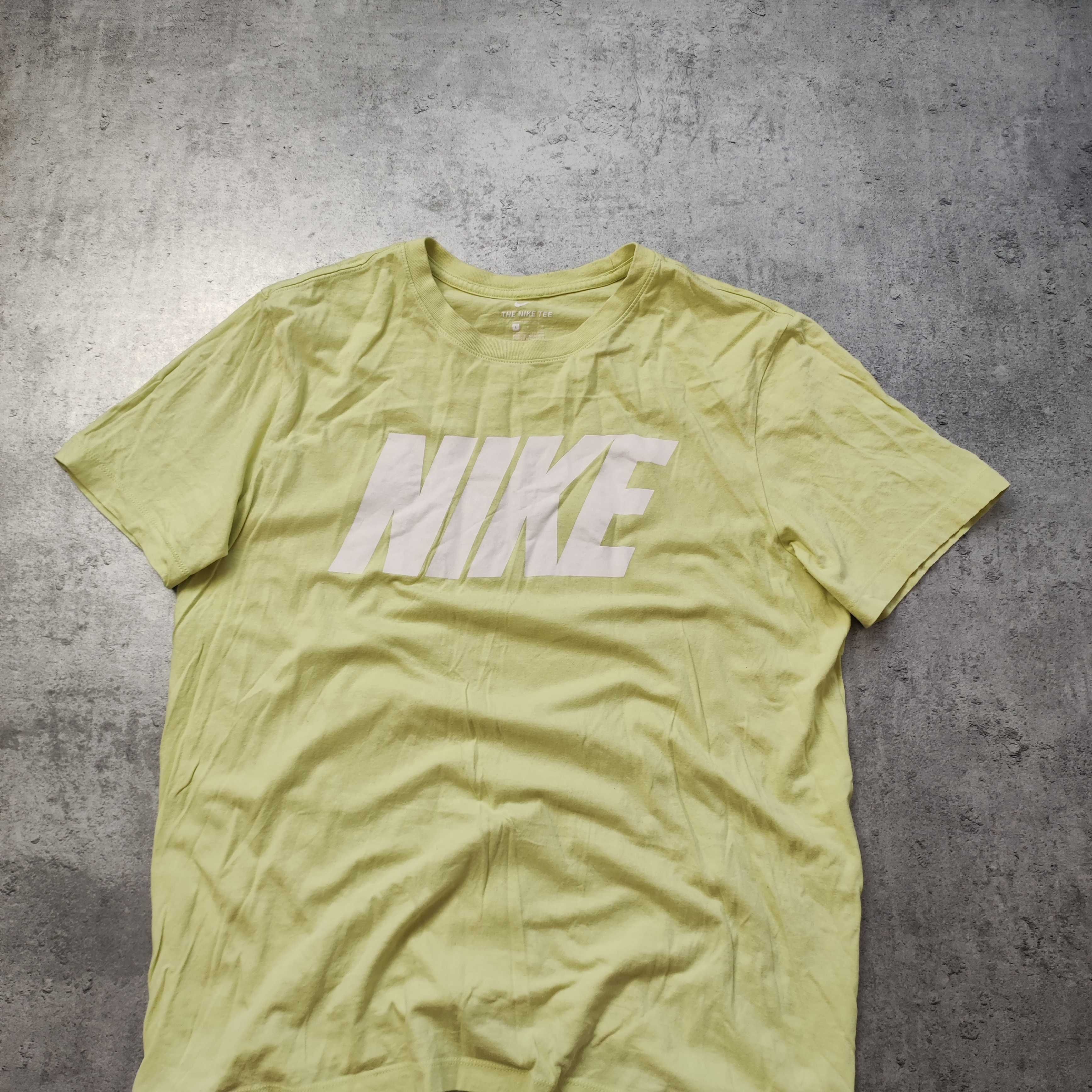MĘSKA Koszulka Bawełna Limonka Nike Duże Logo Sportswear Casual Sport