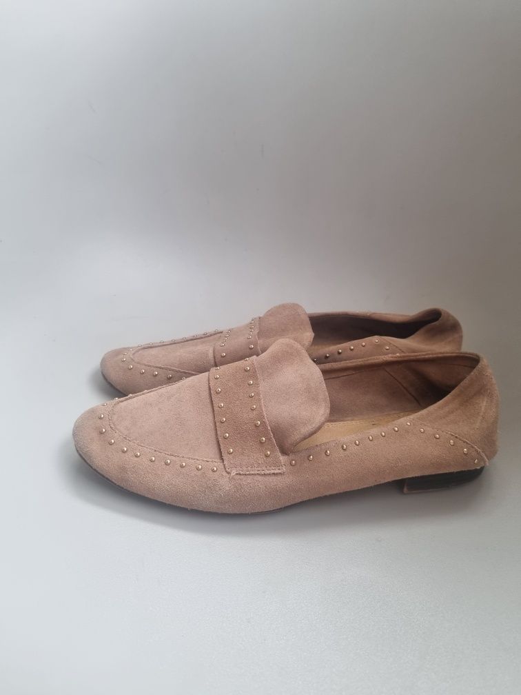 Mokasyny zamsz 39 skóra naturalna Reserved beżowe