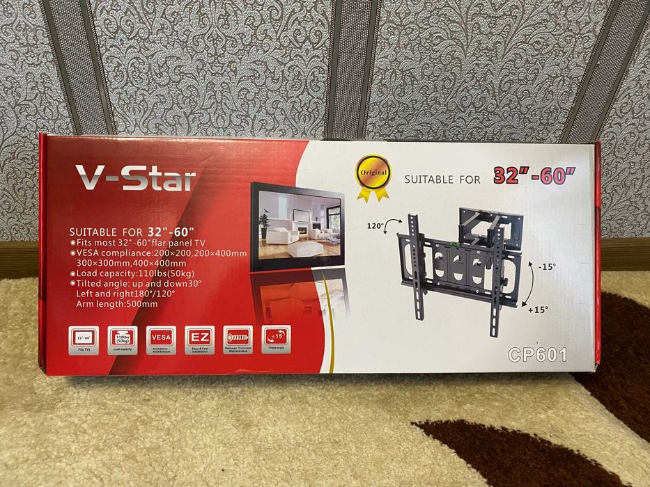 Кронштейн,  Поворотне кріплення на стіну для телевізора від 32" до 60"