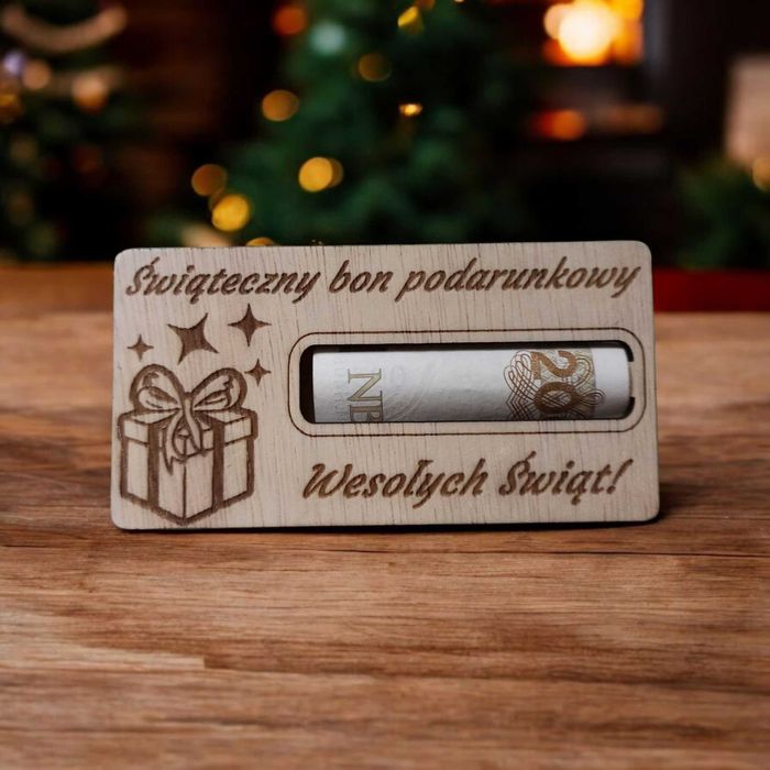 Drewniany Bon Podarunkowy, Prezent na Święta