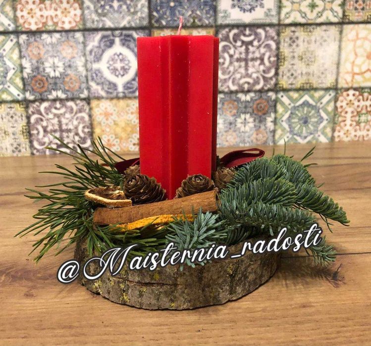 Святковий декор зі свічкою — “Червона зірка зими”