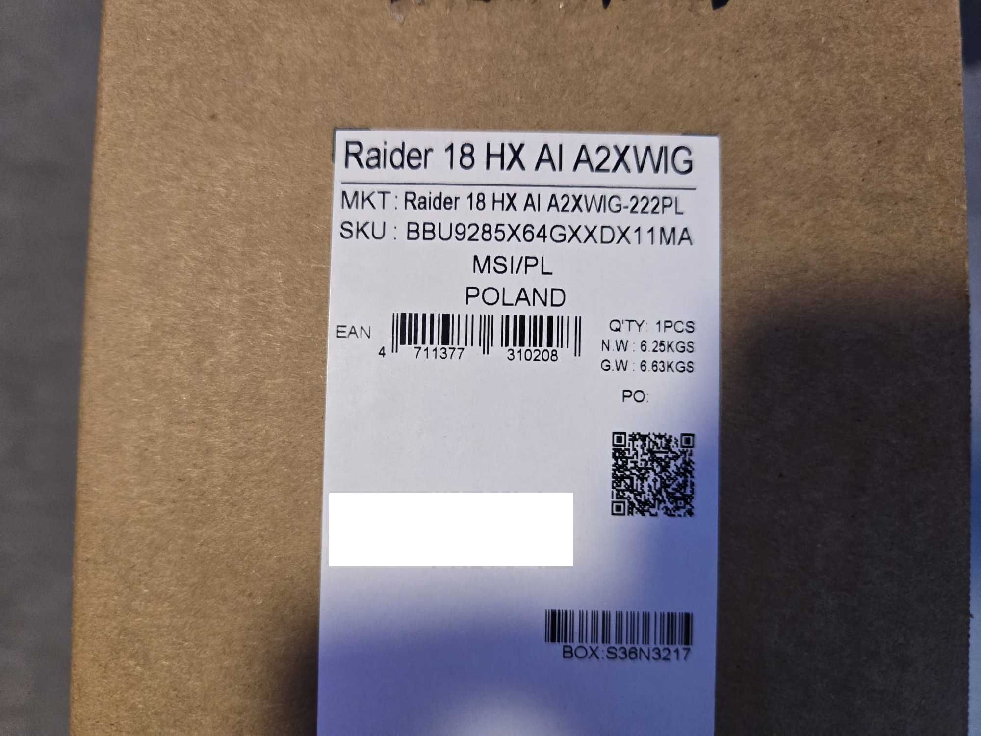 Okazja! MSI Raider 18HX AI A2XWIG-222PL Ultra 9 285HX/64GB/4TB/RTX5080