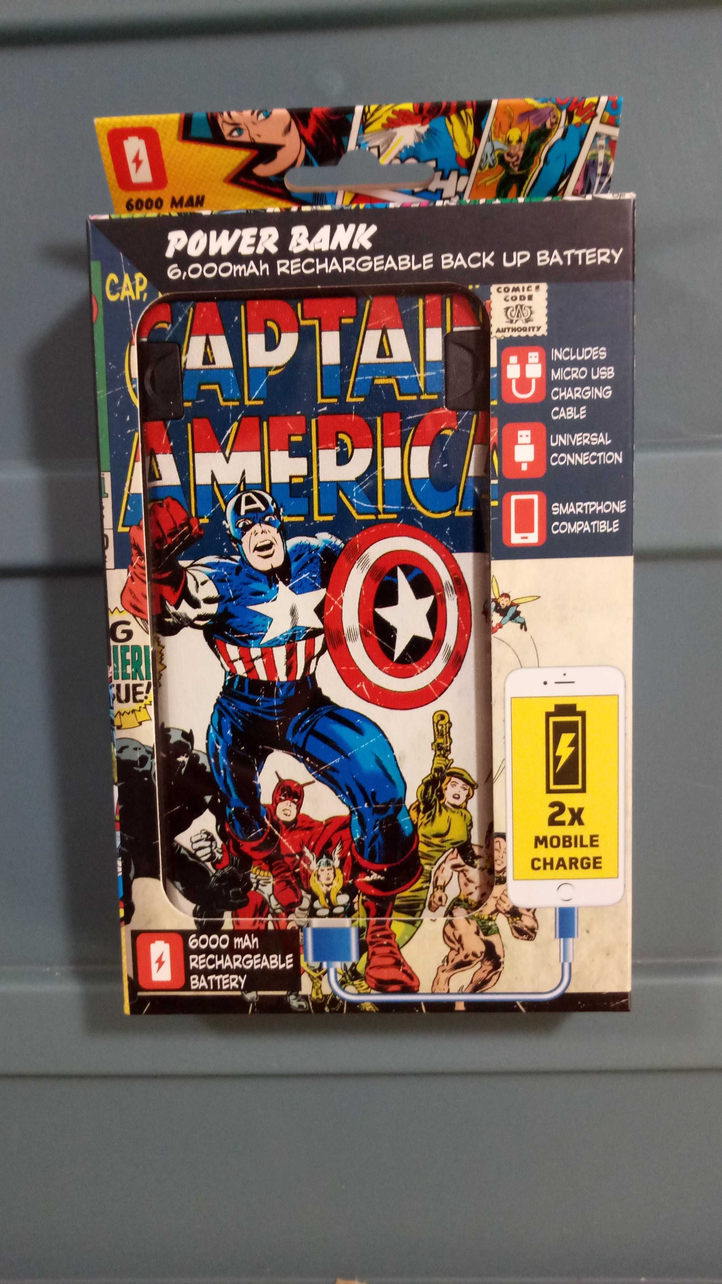 Marvel Captain America 6000 mAh Portable Power Bank NOVO