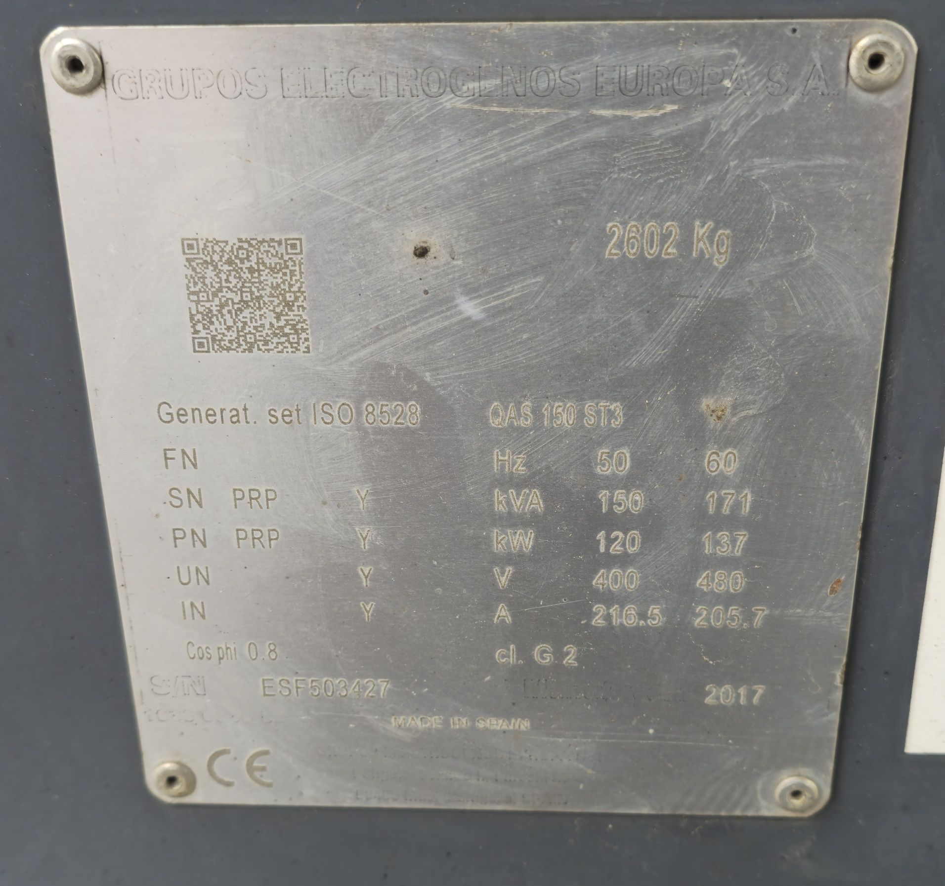 Qas 150 generator Agregat atlas copco 120kW 200A