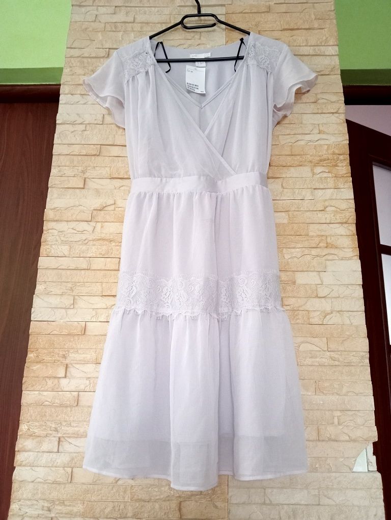 Sukienka szara, elegancka, wiązana, gumka, rozmiar XS, H&M Mama