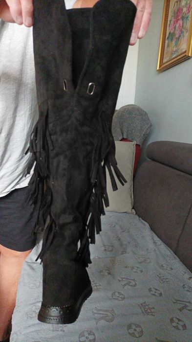 Kozaki damskie w stylu boho, czarne .