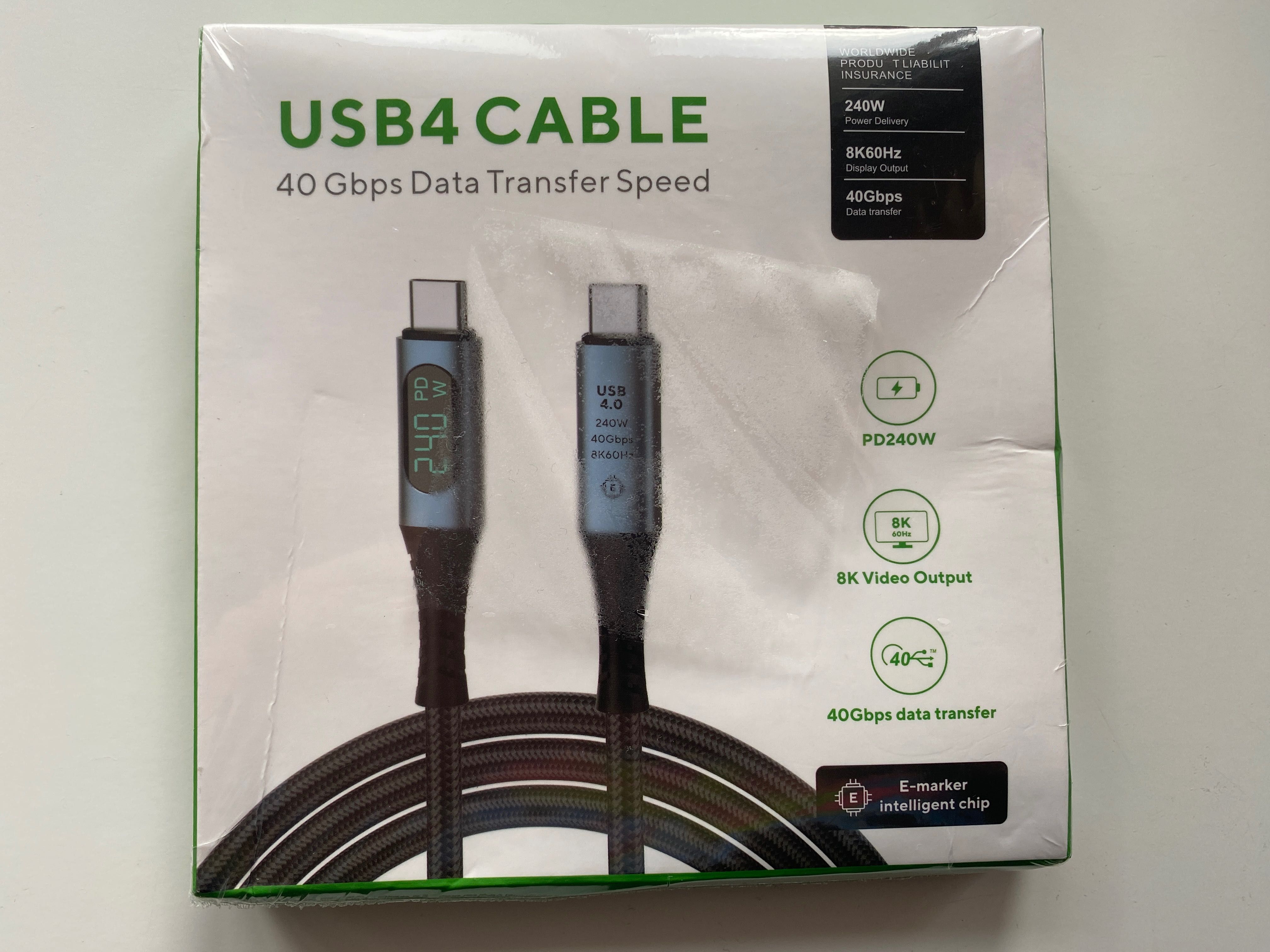 Кабель 1/1,8/2 м Usb C 40Gbps/240w