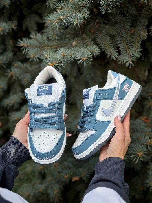 Жіночі кросівки Nіке Dunк Low білий з синім  3761 ТОП