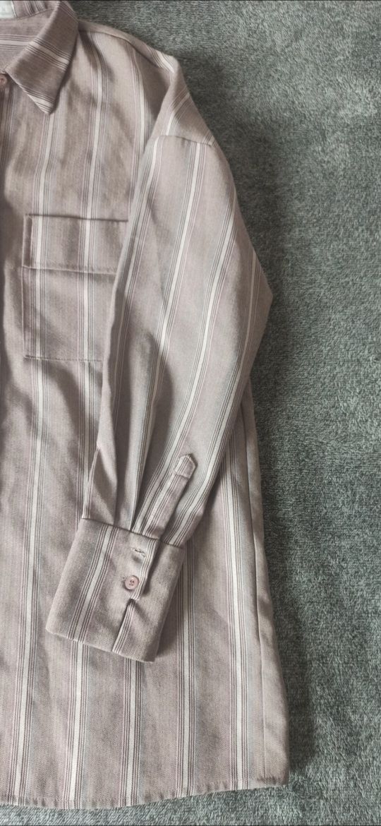 Brązowa damska koszula w delikatne paski vintage oversize rozmiar M 38