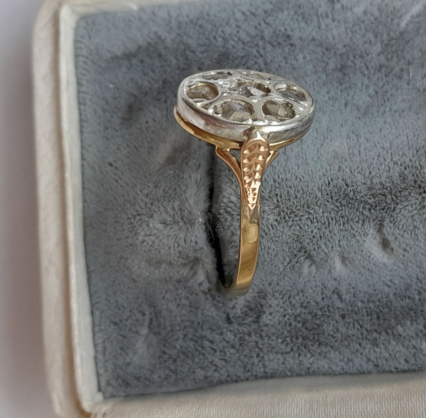 R.13 Pierścionek Art Deco Złoto 750 Diamenty Srebro WYCENA