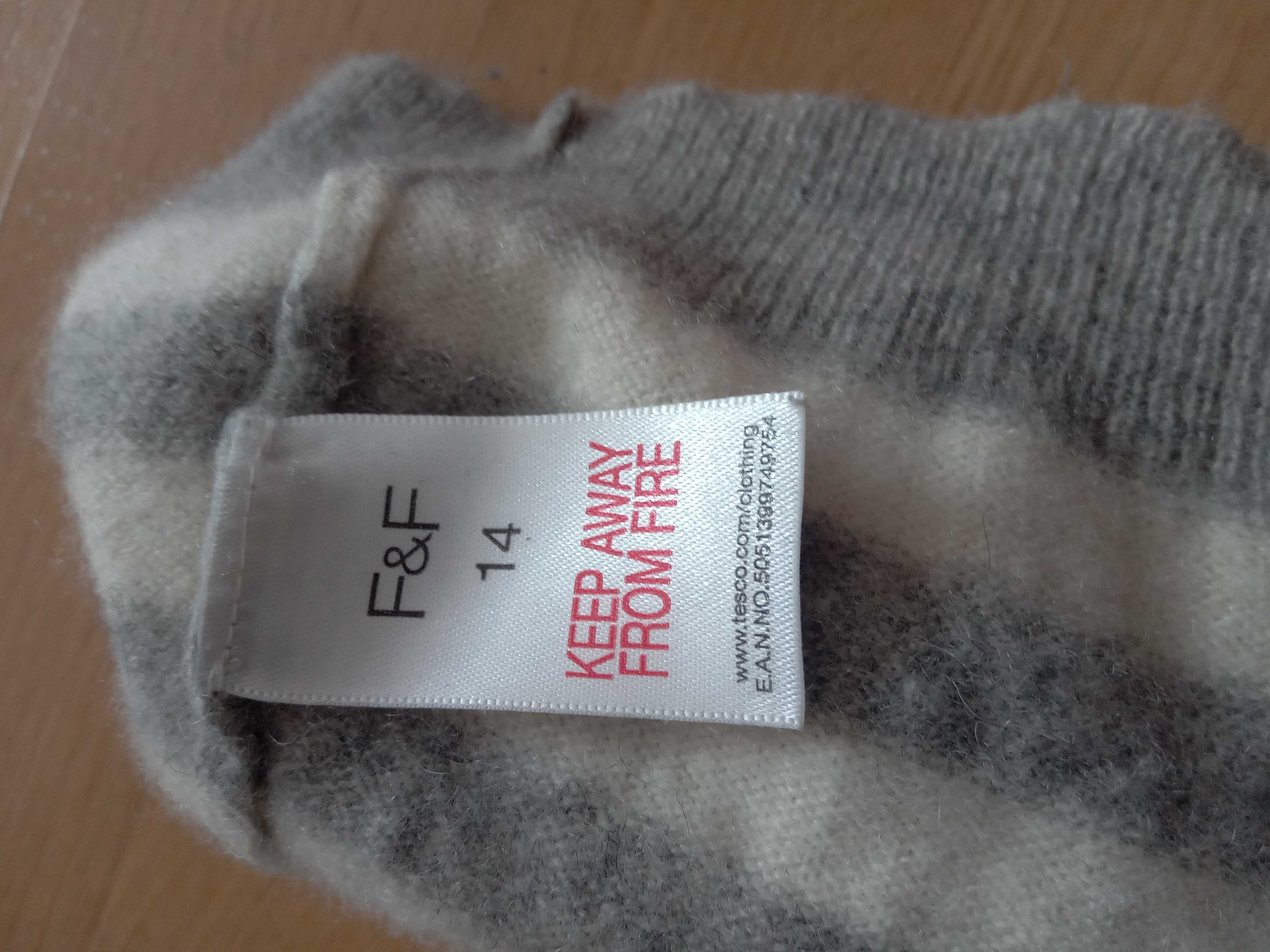F&F paski sweter 100% kaszmir 36