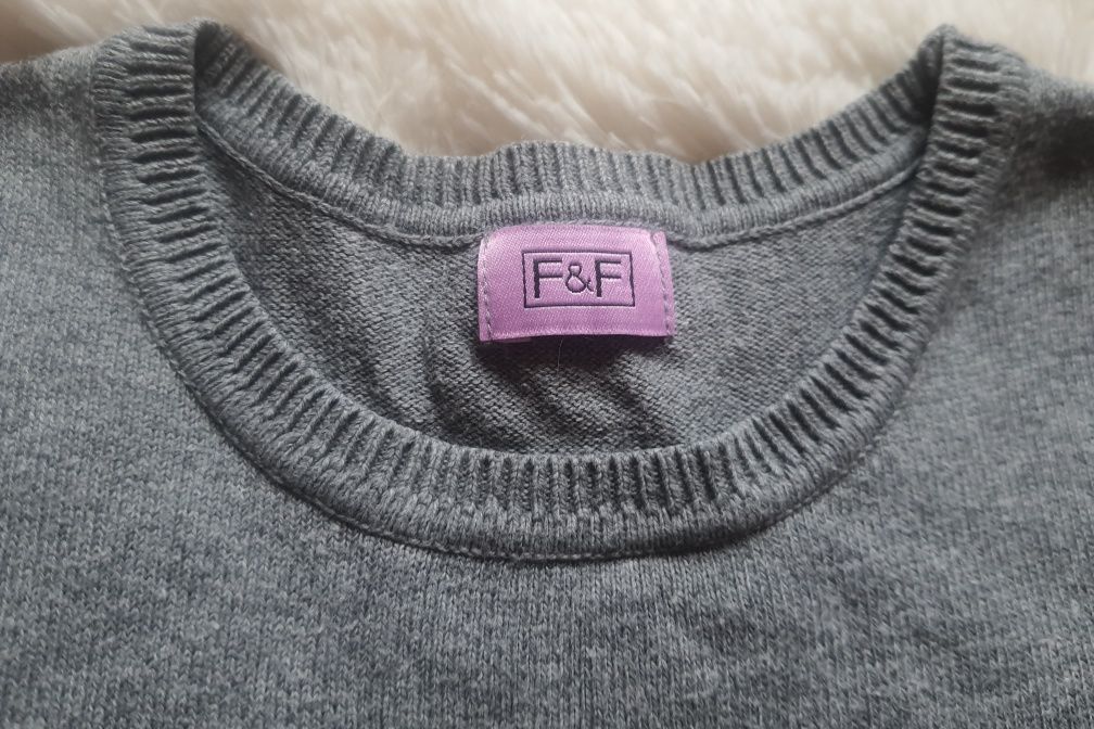 Szara sukienka bawełniana dla dziewczynki F&F, rozmiar 128, 7-8 lat