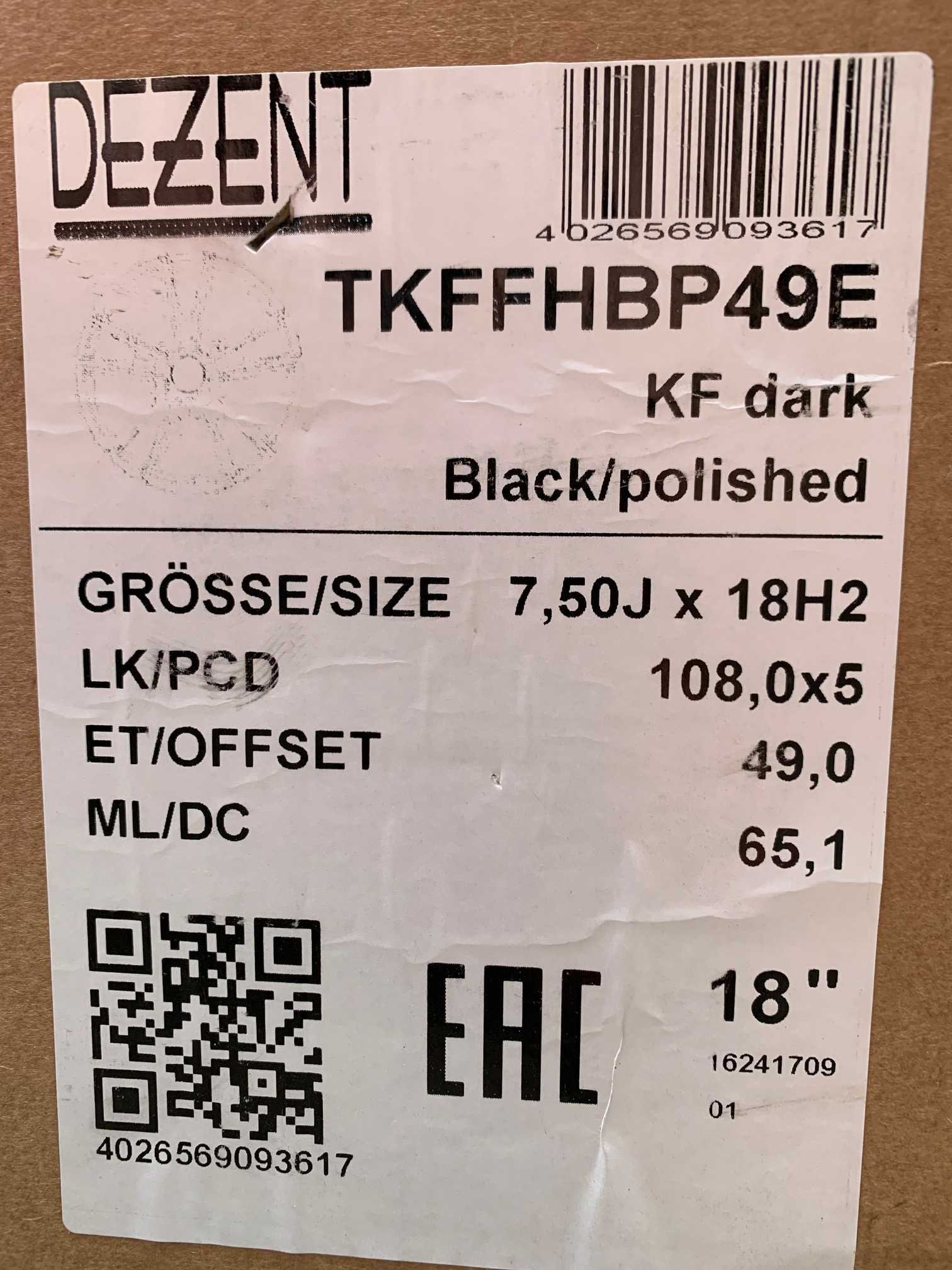 4x felgi DEZENT KF dark 18 rozstaw 5x108 ET 49 PEUGEOT 5008 CITROEN C5