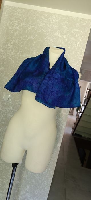 Apaszka chustka jedwabna jedwab granatowa niebieska vintage coquette