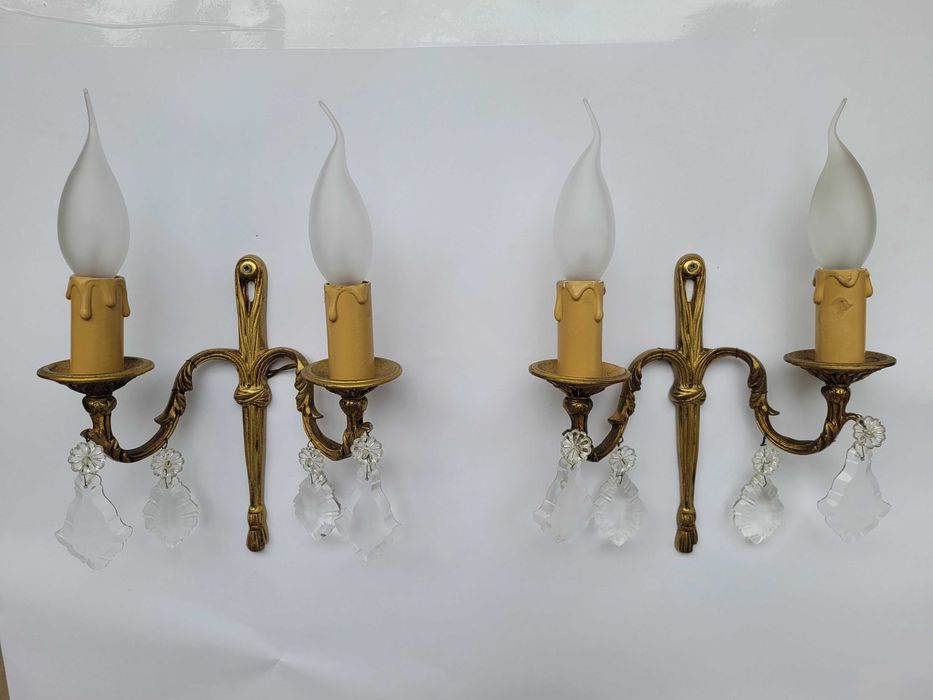 Kinkiety mosiężne - barok (2 sztuki) z kryształami