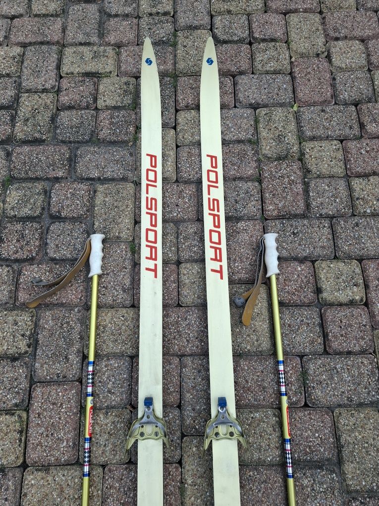 Zestaw narty biegowe Polsport Epoxy 500 + kije retro PRL, lata 70/80