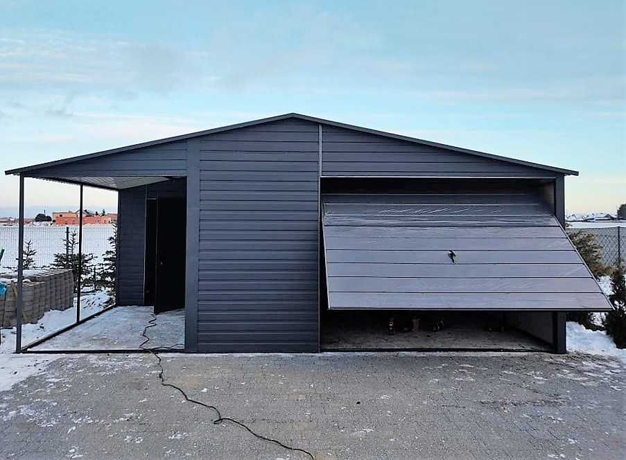 Garaż blaszak 4x5 +1,5 wiata, antracyt, grafit, drewnopodobny blaszany
