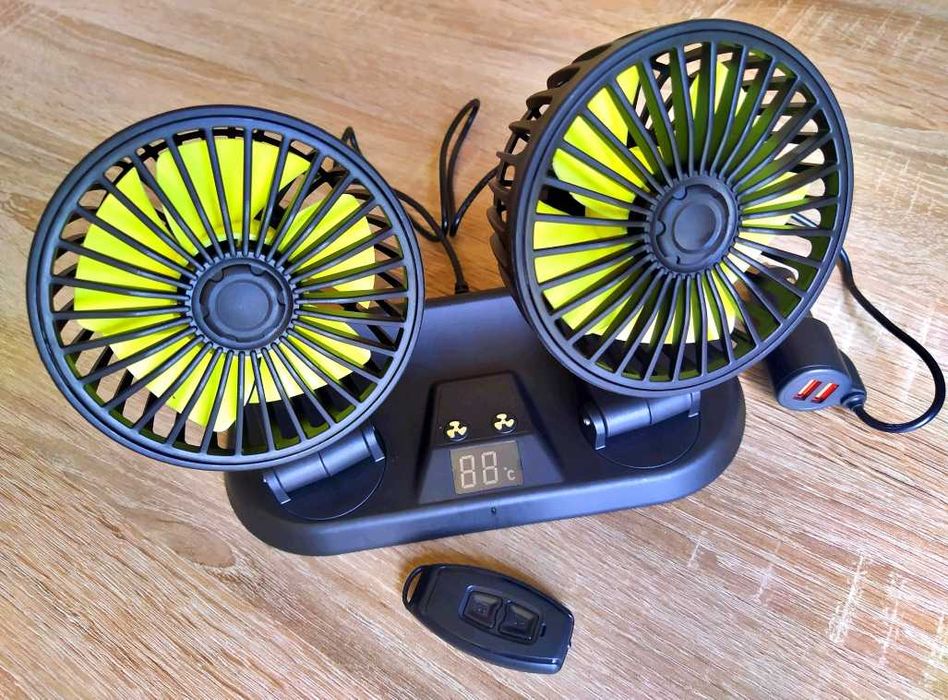 Вентилятор в салон авто двойной с пультом на 12v 24v от прикуривателя