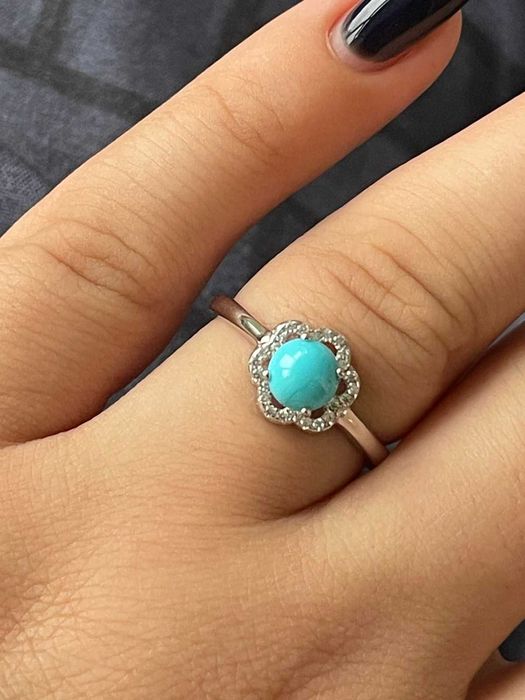 Круглое кольцо с голубой бирюзой 6 мм, серебро 925 пробы, размер 18