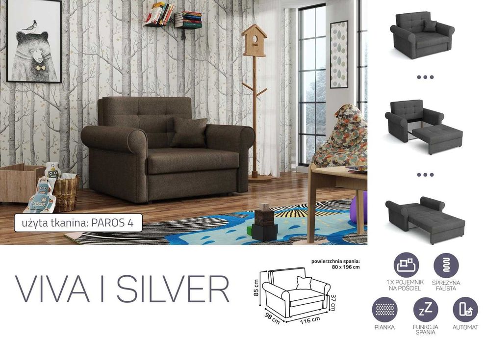 Fotel z funkcją spania  Sofa Viva 1 Silver