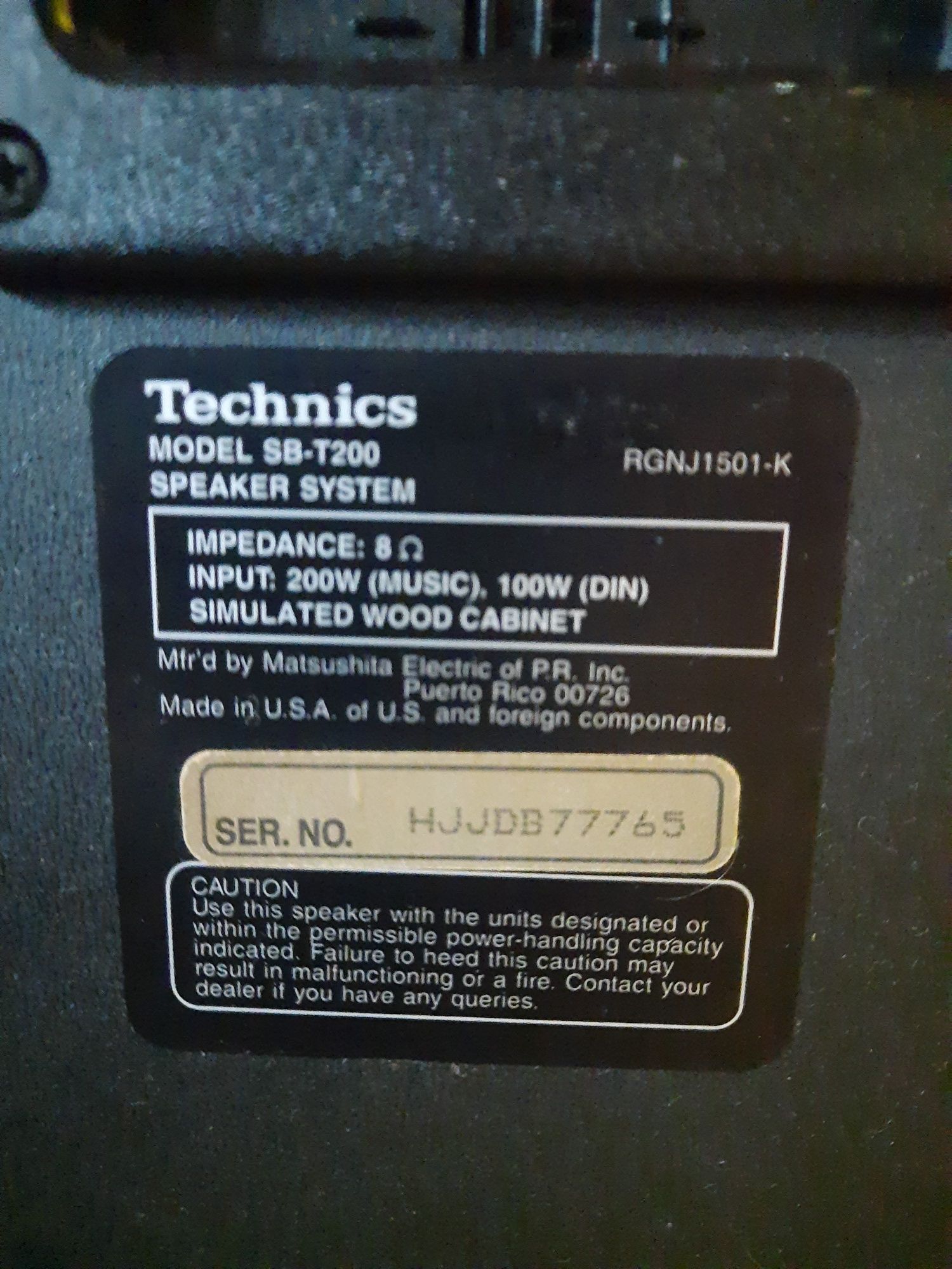 TECHNICS SB-T200 Speaker System