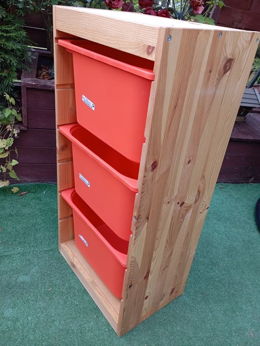 Ikea TROFAST Regał drewniany z 3 pojemnikami, sosna 44x30x91cm