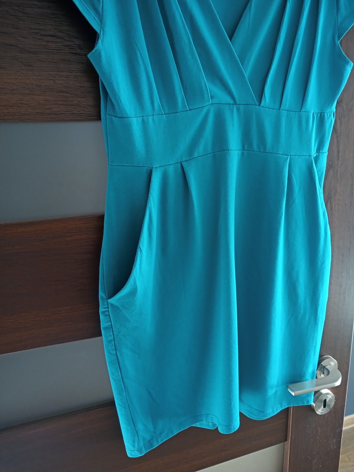 Sukienka tunika morska zieleń S 36 38 kieszenie