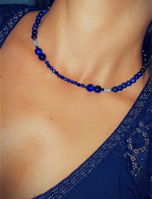 Colar único feito a mão pedra Cristal azul lapis lazuli