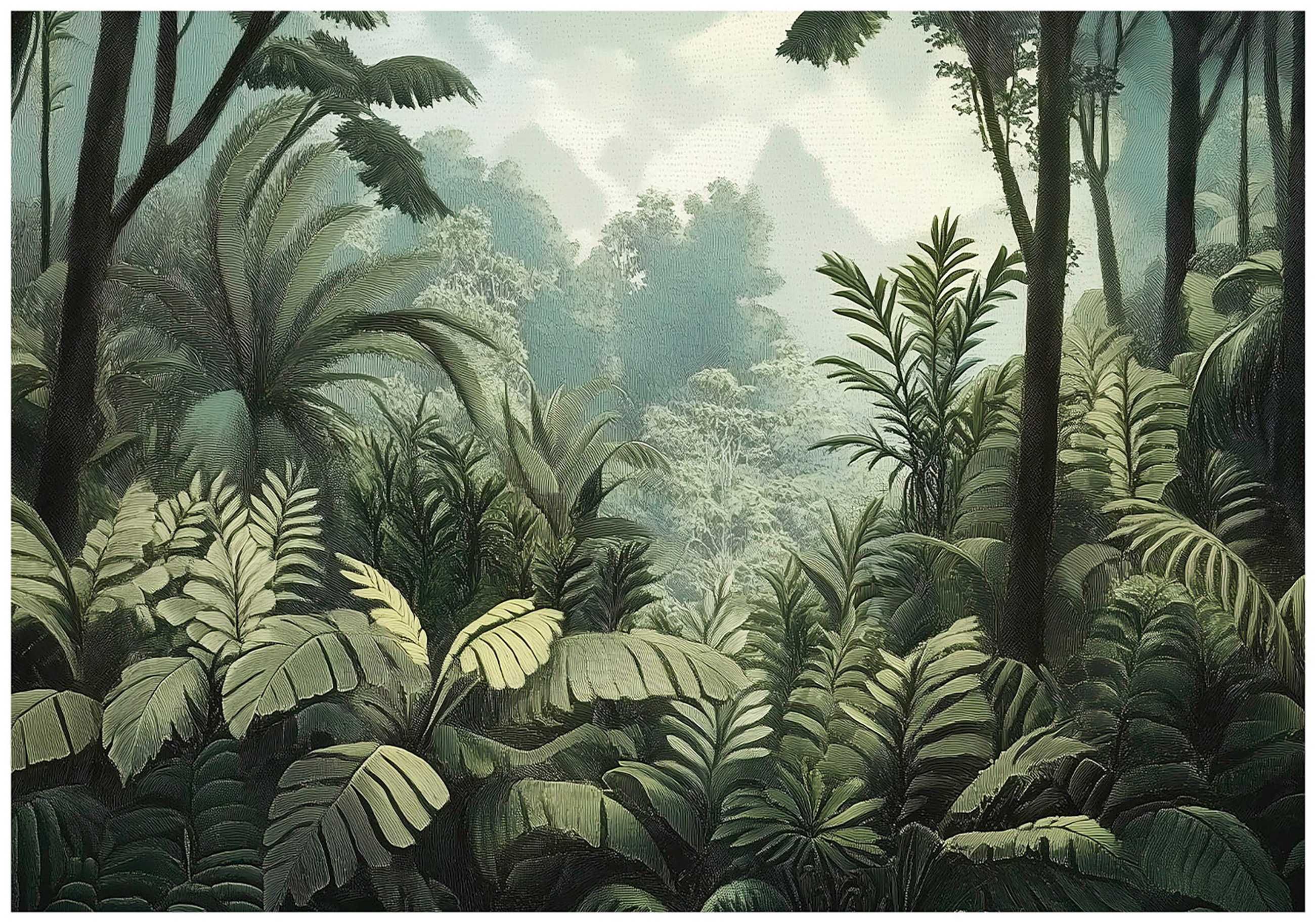 Fototapeta Dżungla Drzewa Liście Paprocie Zieleń Natura 3D + KLEJ