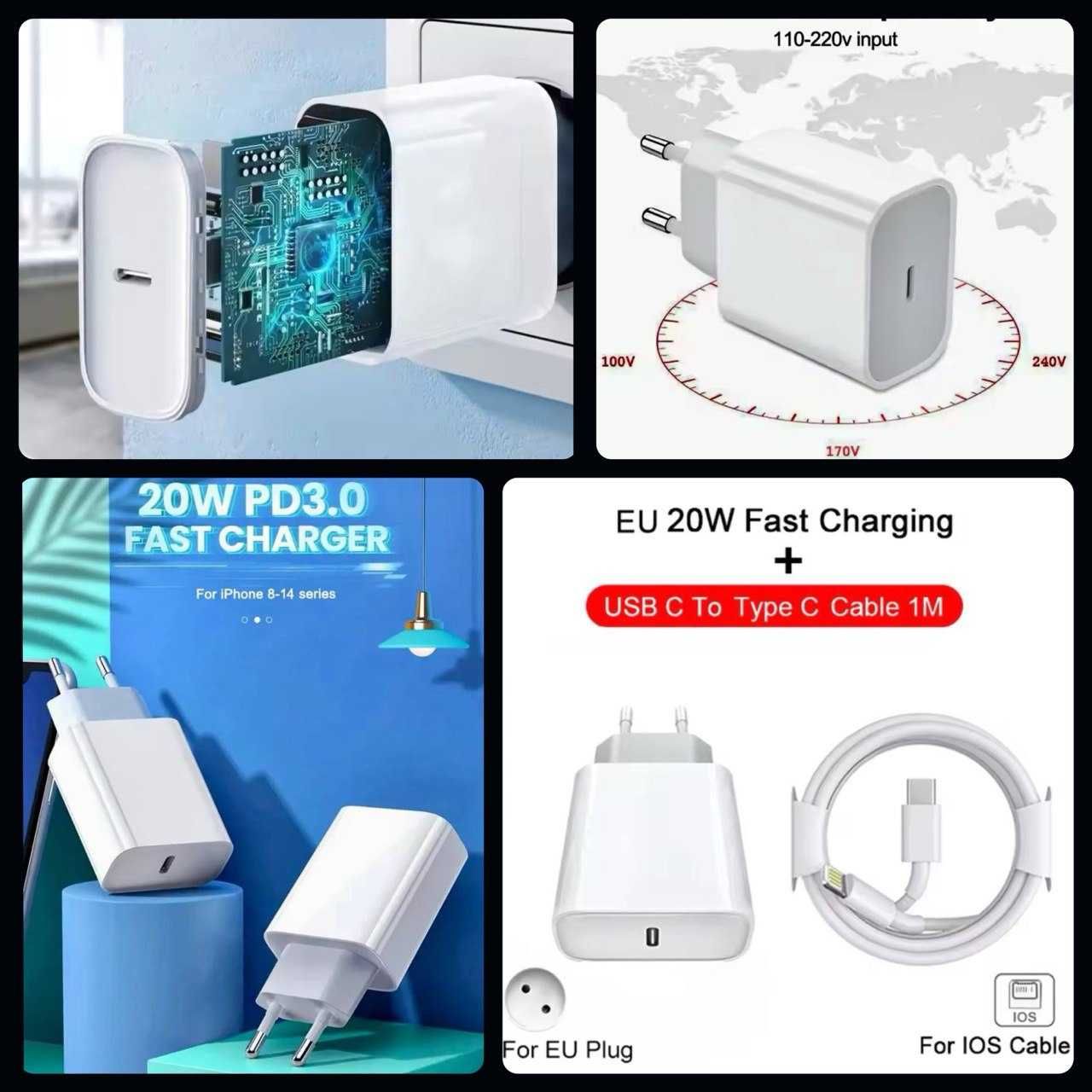 Швидкісна быстрая зарядка iPhone айфон iPad 20W + кабель 1m Lightning