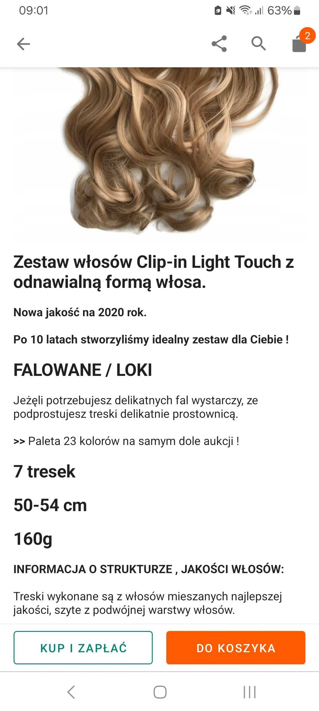 Doczepiane włosy brązowe ZESTAW Clip in Fale peruka