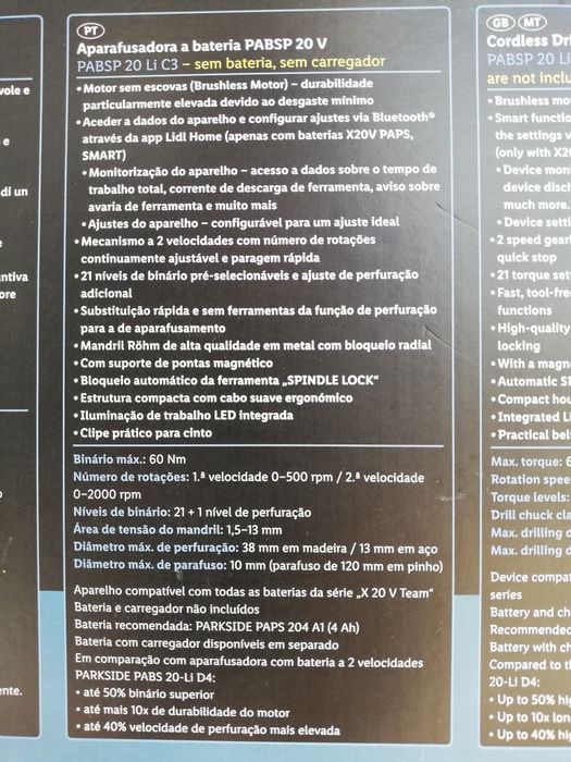 Aparafusadora/Berbequim Parkside Performance 20v novo