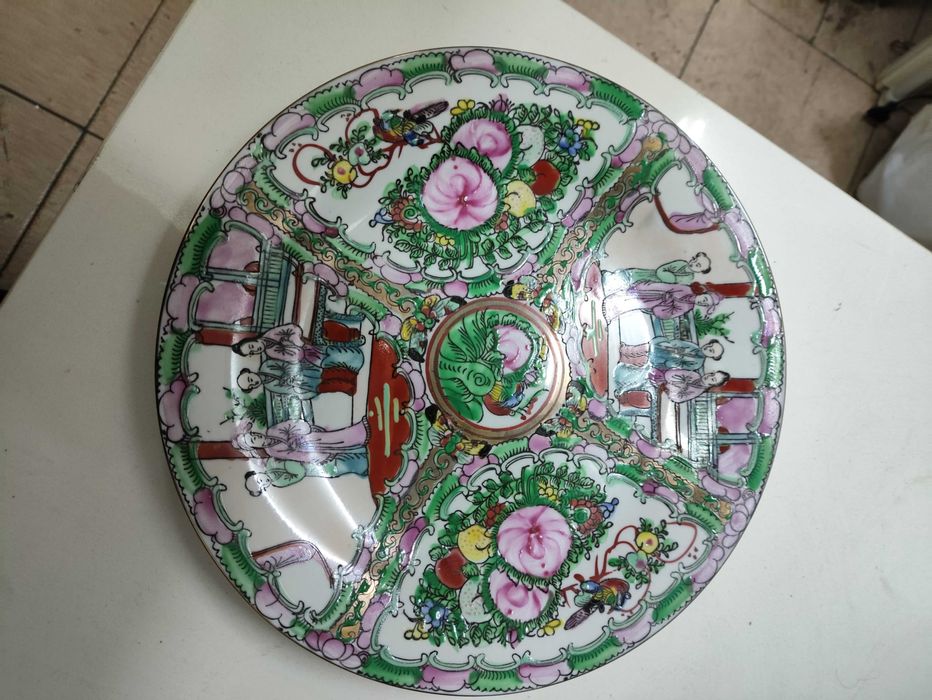 Prato Antigo Ceramica decorativo chinês 26 cm
