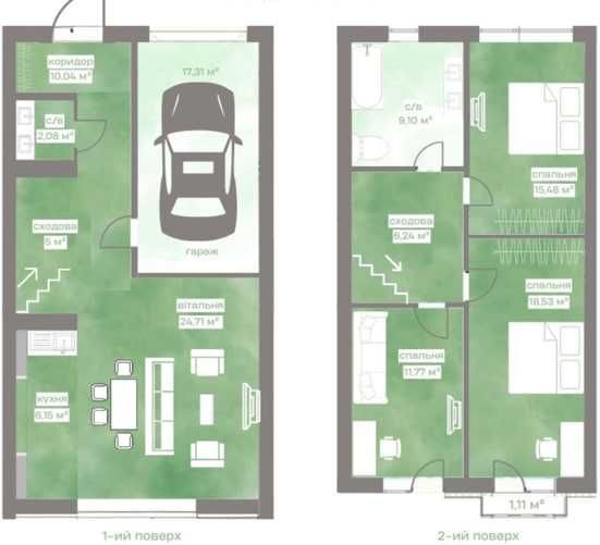 ОЗЕРО/Готовий Будинок (дуплекс) 139 м2/Гараж/Садочок/Розтермінування