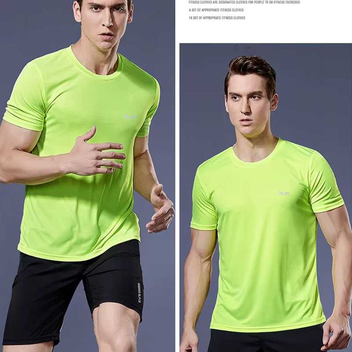 T-shirt respirável desportiva Compressão Amarelo fluorescente Homem