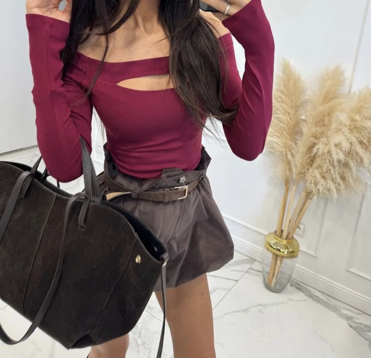 Bluzka burgundowa łezka hiszpanka dopasowana uni