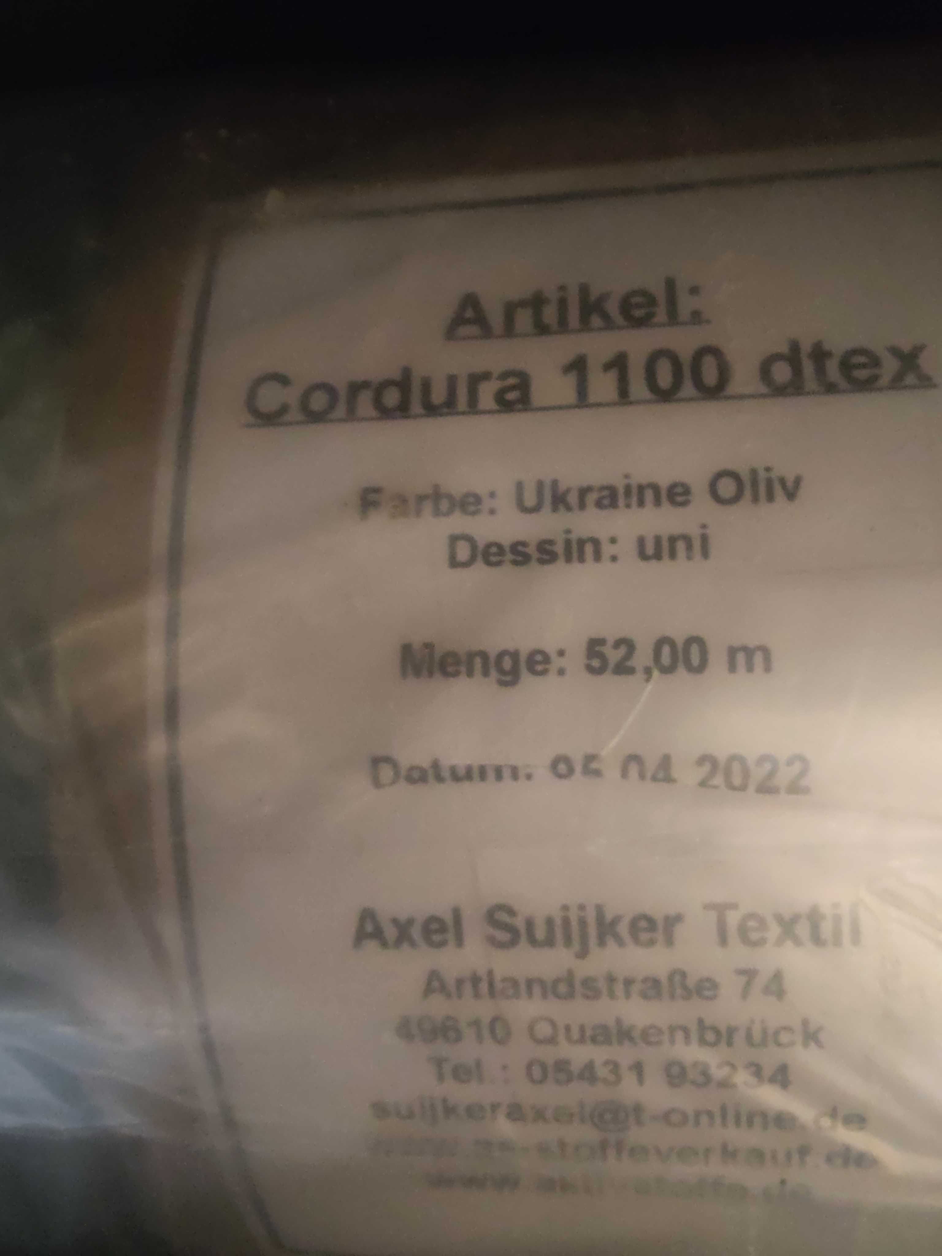 Тканина Cordura 1100 dtex, 1000D, 485 г/м², Олива, Німеччина!